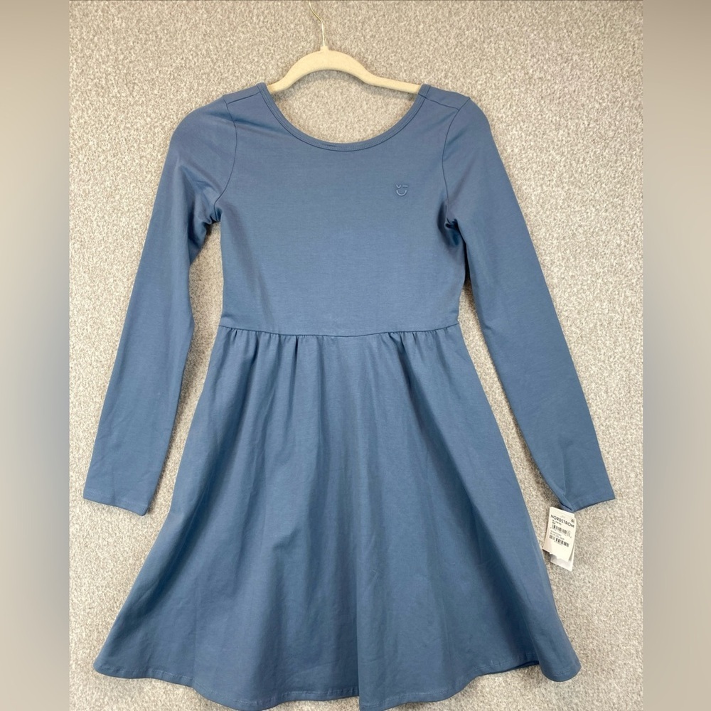 Nordstrom long sleeve midi dress girls size 14/16 youth XL blue stretchy knit